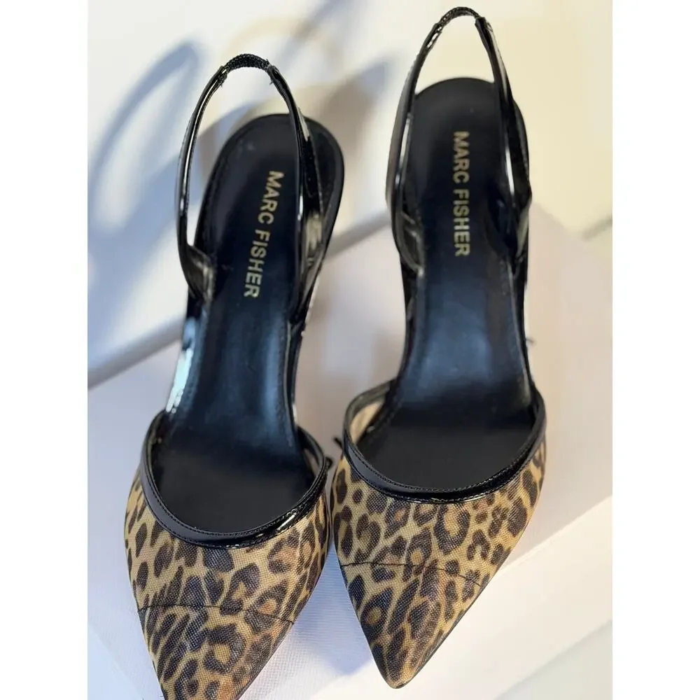 Marc Fisher Hadya Slingback Pumps Leopard Print Women's US 6M Pointed Toe
